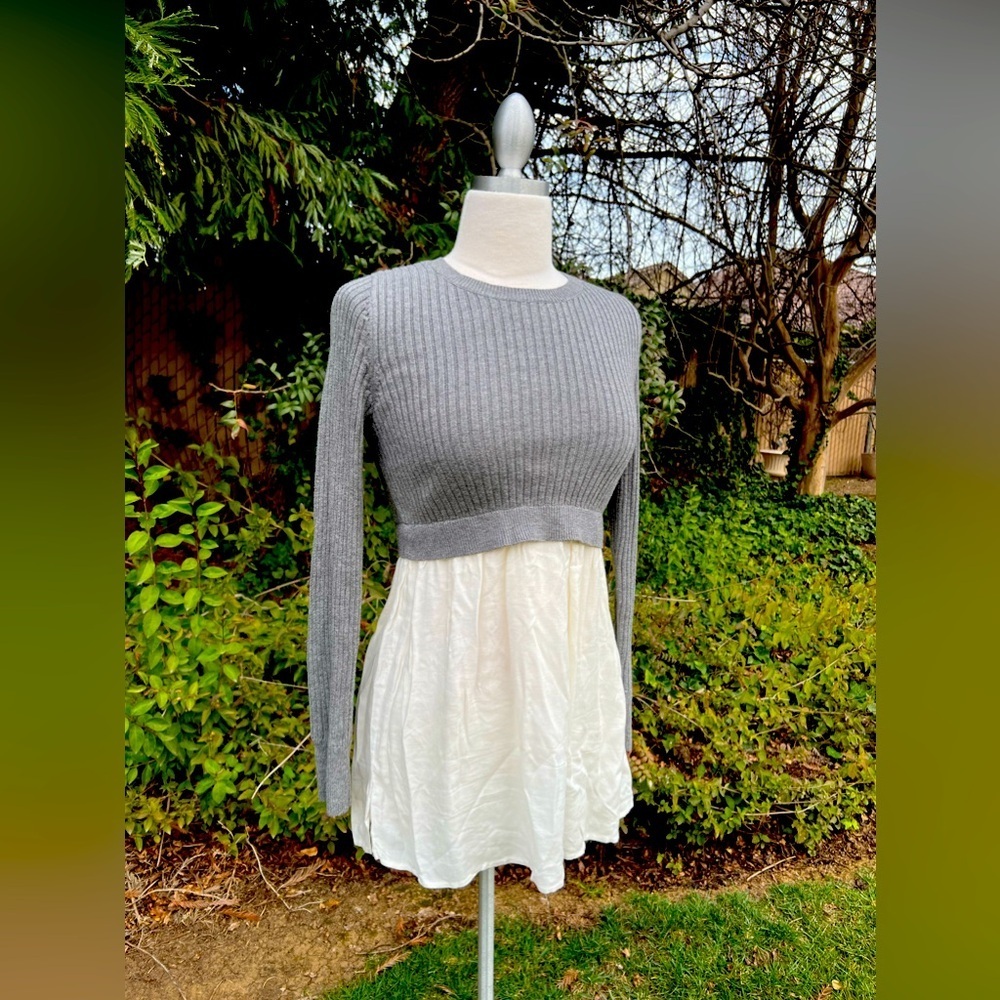 Motherhood Maternity Gray Ribbed Knit Layered Top with White Hem